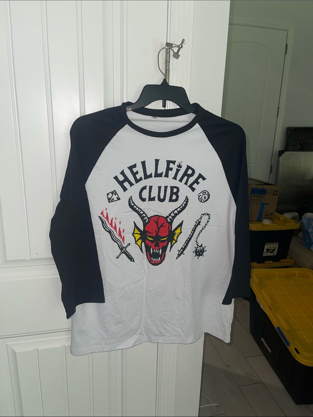Hellfire Club Graphic Raglan Tee - Black & White halloween  shirt